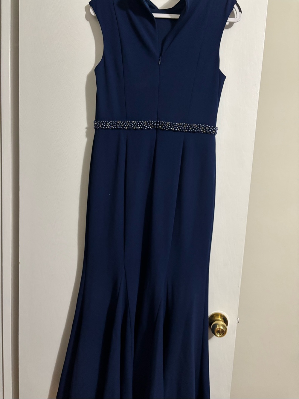 Adrianna Papell Navy Blue Beaded Waist Gown
